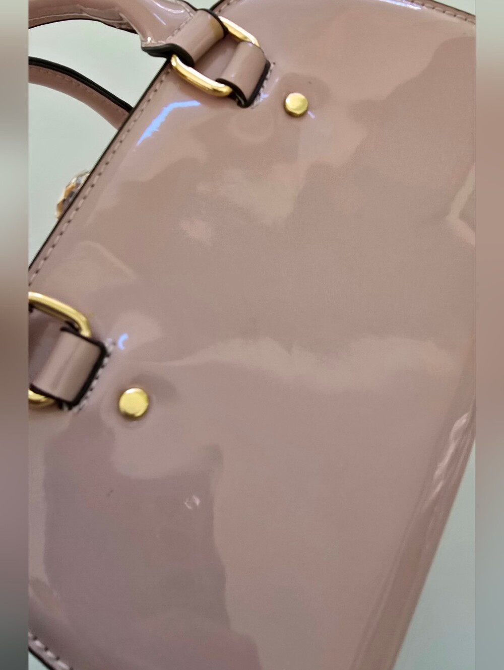 Retro Style Pink Patent Faux Leather Dome Satchel Handbag Crystal Clasp Purse - Picture 13 of 13
